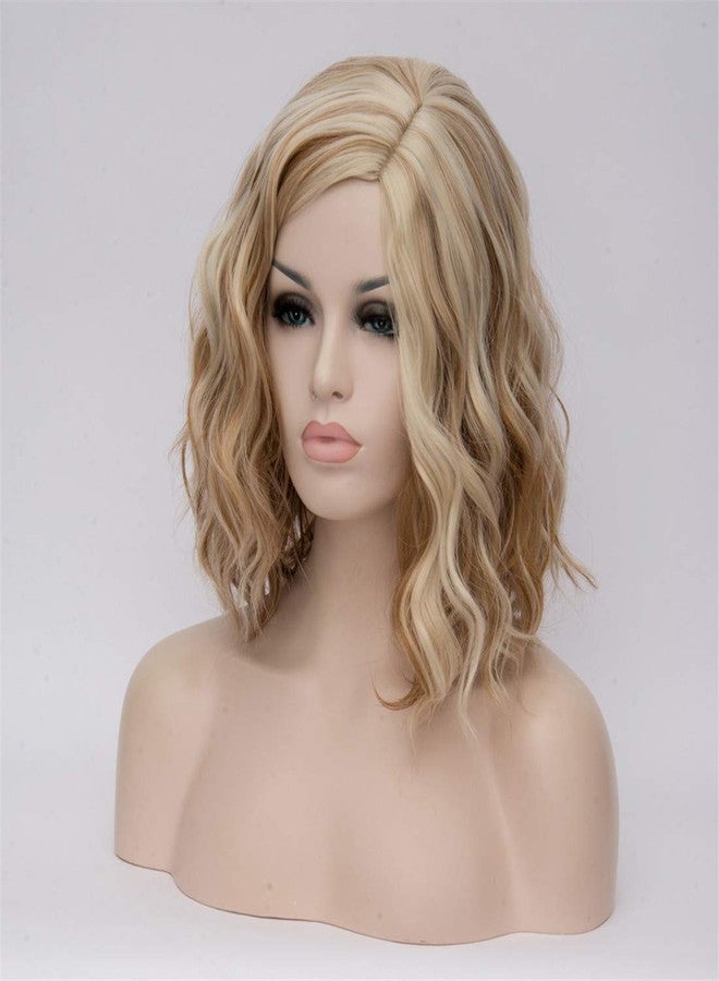 Cying Lin Short Bob Wavy Curly Wig Brown Mixed Blonde Wig For Women Cosplay Halloween Wigs Heat Resistant Bob Party Wig Include Wig Cap (Brown Mixed Blonde) - Image 3